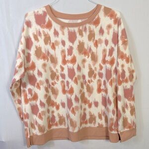 Cuddl Duds Tie Dye Large Long sleeve Sweat Shirt Coral Cream Soft Ribbed Hem
